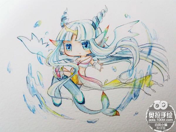 水彩露龙